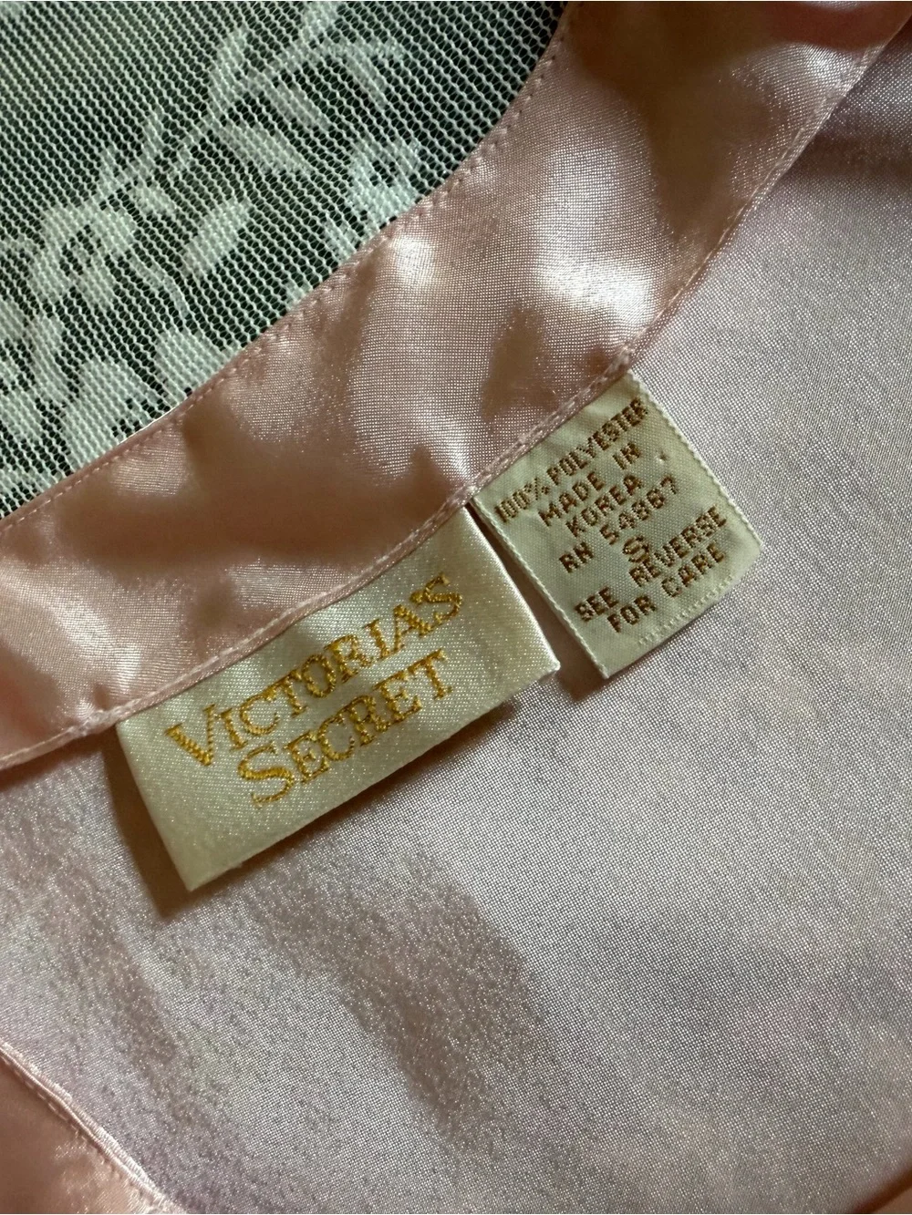 Gold tag Vintage Victoria's Secret Blush Pink Satin Lace-Trim Cami & Shorts Set